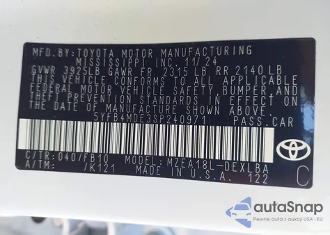 2025 Toyota Corolla Le из США, поврежденный, VIN 5YFB4MDE3SP240971